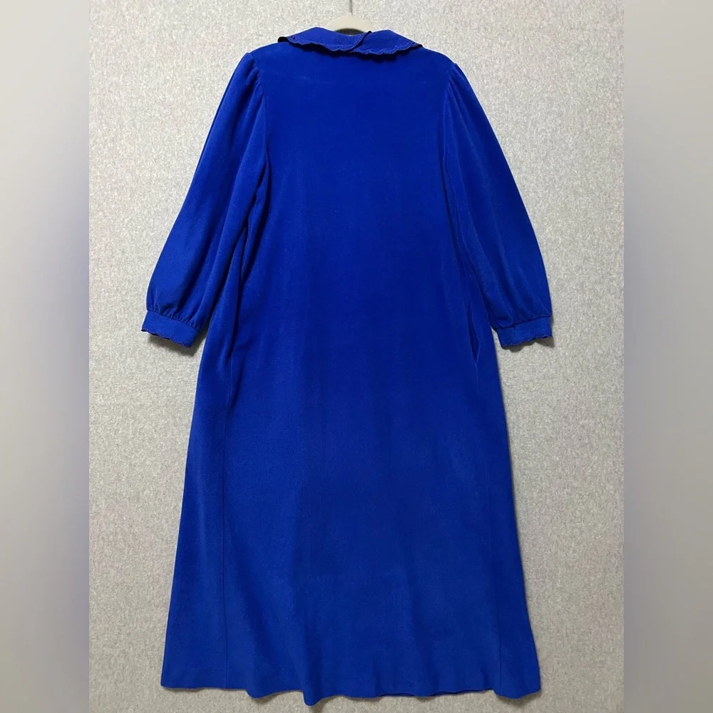Vanity Fair Vintage Royal Blue Velour Robe House Dress Size Medium 1/2 Zip